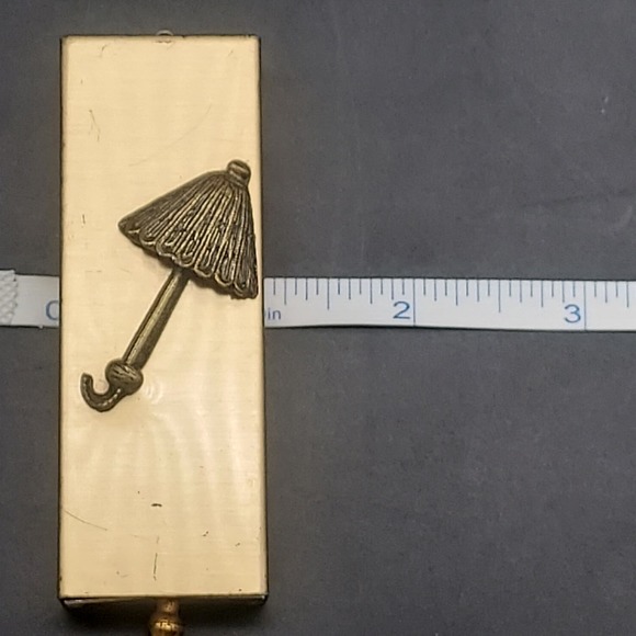 Vintage Gold Tone Umbrella Match Stick Cigarette Box Holder Small Drawer - Picture 6 of 10